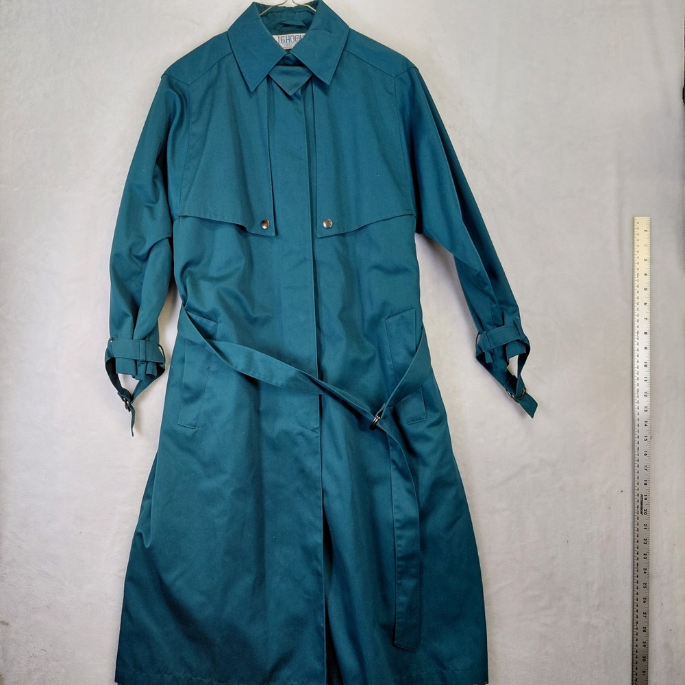 J.G. Hook Petite Vintage Teal Trench Coat Belted Made in USA Size 6P